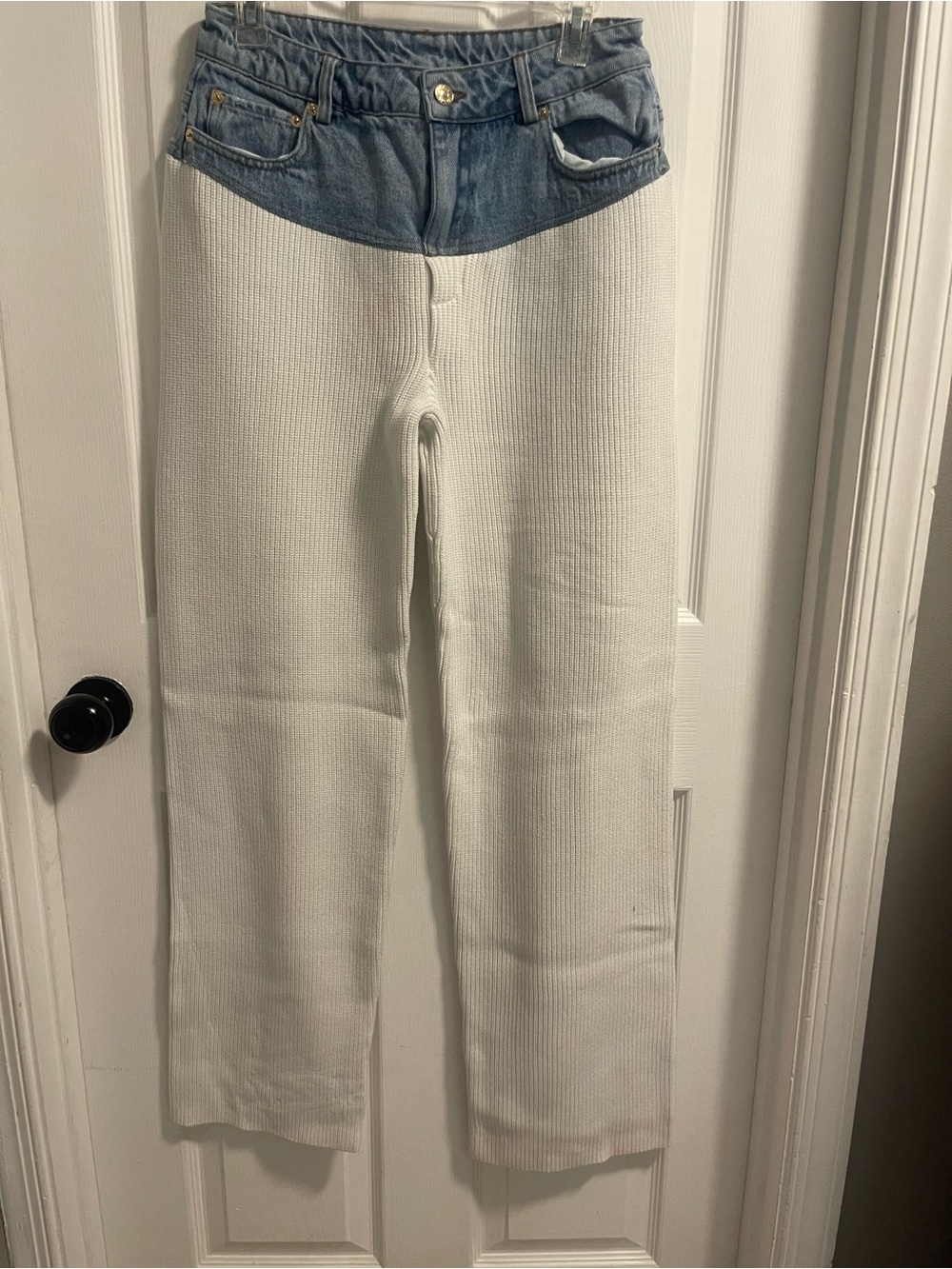 SER.O.YA White Wide-Leg Palazzo Jeans with Denim Waistband